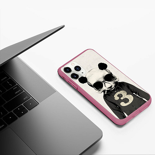 Чехол iPhone 11 Pro матовый Скелет панды / 3D-Малиновый – фото 3