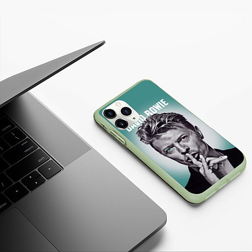 Чехол iPhone 11 Pro матовый Дэвид Боуи: тишина / 3D-Салатовый – фото 3