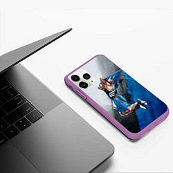 Чехол iPhone 11 Pro матовый Баскетбол бросок, цвет: 3D-фиолетовый — фото 2