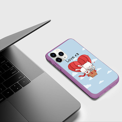 Чехол iPhone 11 Pro матовый Влюбленные на шаре / 3D-Фиолетовый – фото 3