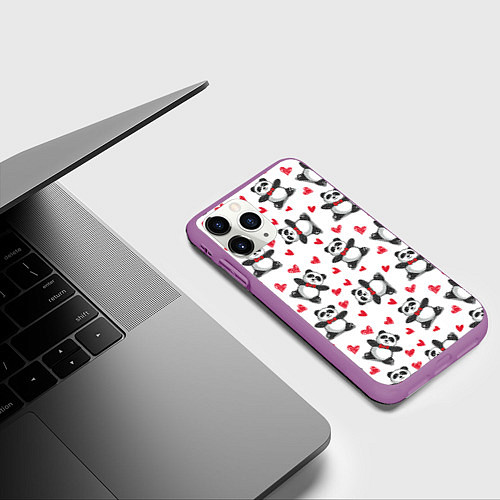 Чехол iPhone 11 Pro матовый Любимые панды / 3D-Фиолетовый – фото 3