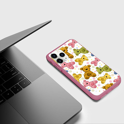 Чехол iPhone 11 Pro матовый Любимые медвежата / 3D-Малиновый – фото 3