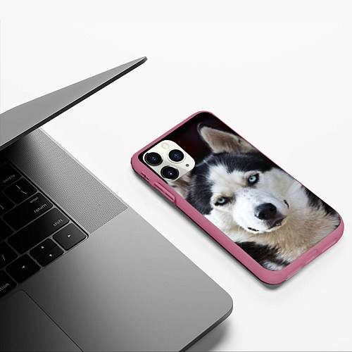 Чехол iPhone 11 Pro матовый Глаза хаски / 3D-Малиновый – фото 3