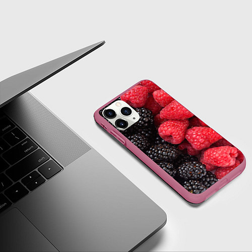 Чехол iPhone 11 Pro матовый Ягодная / 3D-Малиновый – фото 3
