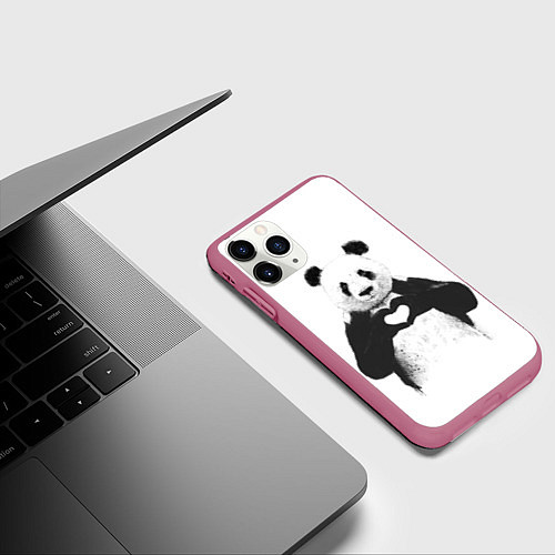Чехол iPhone 11 Pro матовый Panda Love / 3D-Малиновый – фото 3