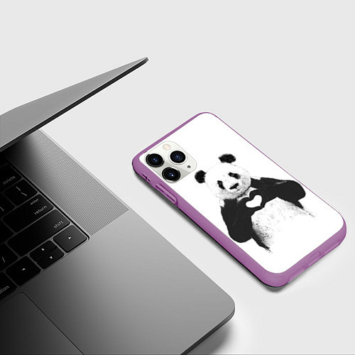 Чехол iPhone 11 Pro матовый Panda Love / 3D-Фиолетовый – фото 3