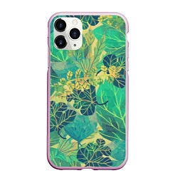 Чехол iPhone 11 Pro матовый Узор из листьев, цвет: 3D-розовый