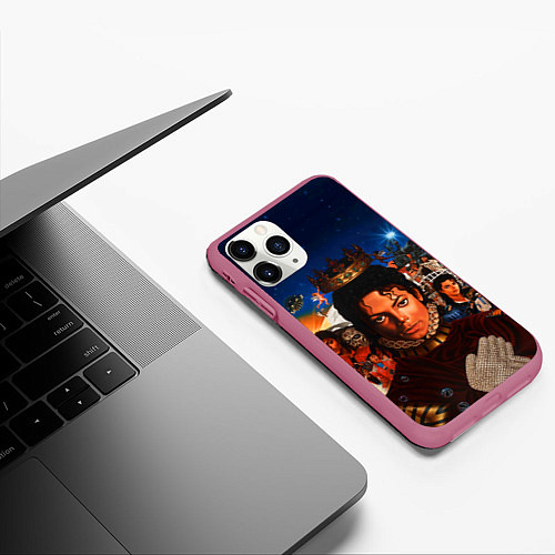 Чехол iPhone 11 Pro матовый Michael Jackson: Pop King / 3D-Малиновый – фото 3