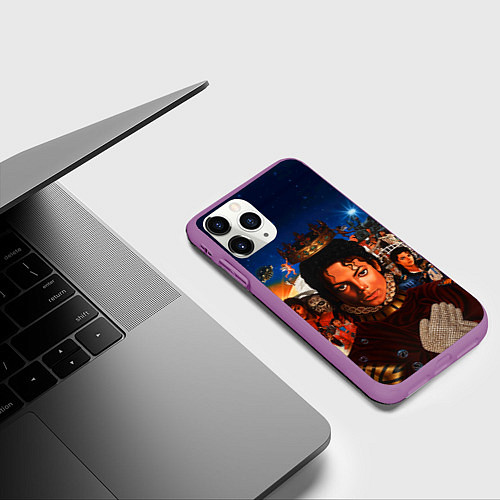 Чехол iPhone 11 Pro матовый Michael Jackson: Pop King / 3D-Фиолетовый – фото 3