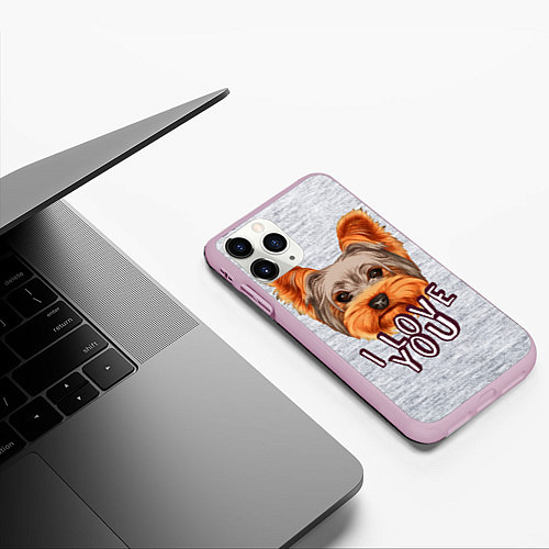 Чехол iPhone 11 Pro матовый Йоркширский терьер / 3D-Розовый – фото 3