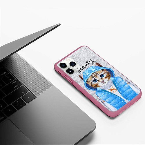 Чехол iPhone 11 Pro матовый Модная киска / 3D-Малиновый – фото 3