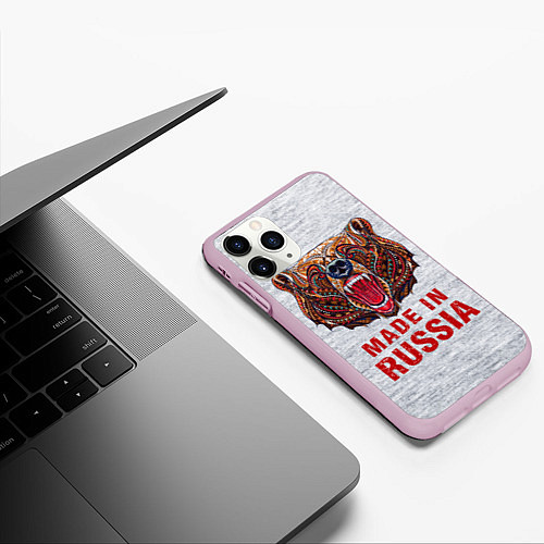 Чехол iPhone 11 Pro матовый Bear: Made in Russia / 3D-Розовый – фото 3