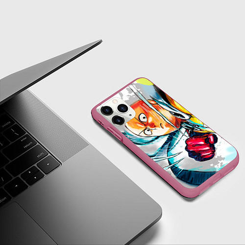 Чехол iPhone 11 Pro матовый One Punch Man Rage / 3D-Малиновый – фото 3