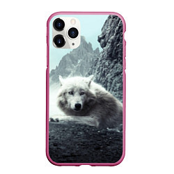 Чехол iPhone 11 Pro матовый Волк в горах, цвет: 3D-малиновый