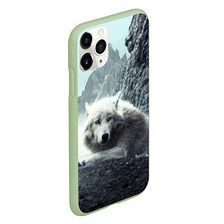 Чехол iPhone 11 Pro матовый Волк в горах, цвет: 3D-салатовый — фото 2