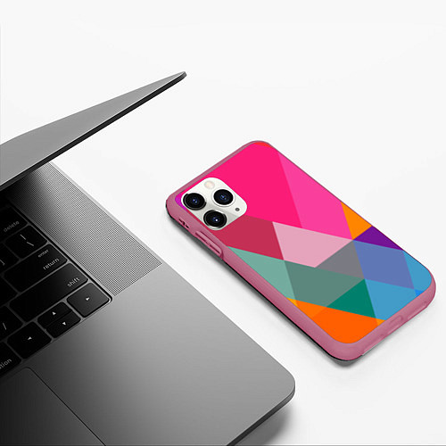 Чехол iPhone 11 Pro матовый Разноцветные полигоны / 3D-Малиновый – фото 3