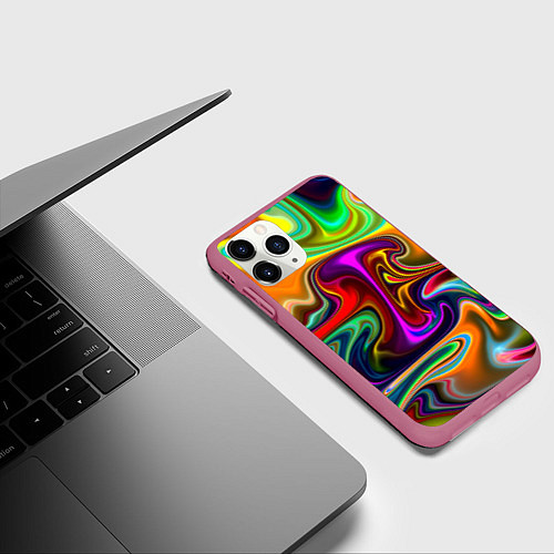 Чехол iPhone 11 Pro матовый Неоновые разводы / 3D-Малиновый – фото 3