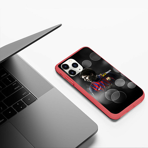 Чехол iPhone 11 Pro матовый Leo Messi / 3D-Красный – фото 3