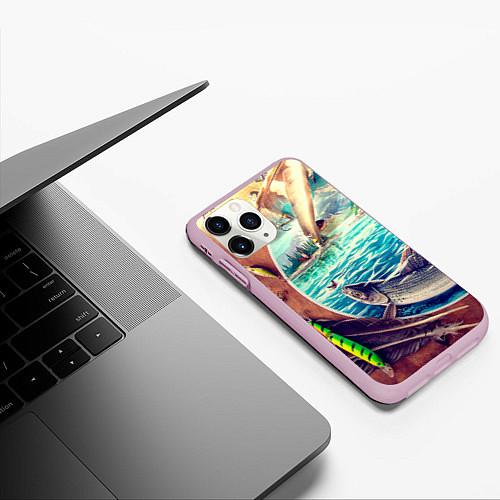 Чехол iPhone 11 Pro матовый Истинный рыболов / 3D-Розовый – фото 3