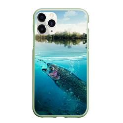 Чехол iPhone 11 Pro матовый Рыбалка на спиннинг, цвет: 3D-салатовый