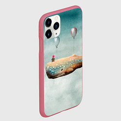 Чехол iPhone 11 Pro матовый Летящий кит, цвет: 3D-малиновый — фото 2