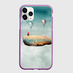Чехол iPhone 11 Pro матовый Летящий кит, цвет: 3D-фиолетовый