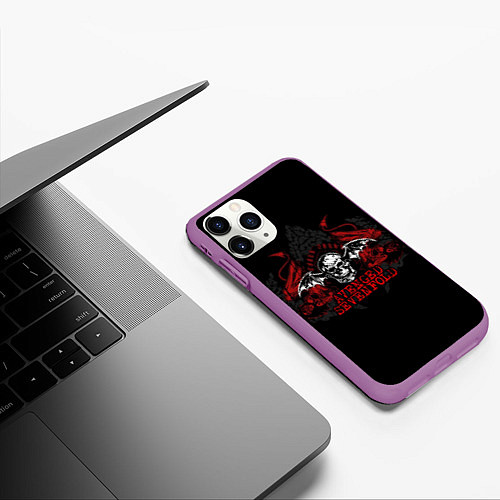 Чехол iPhone 11 Pro матовый Avenged Sevenfold: Fly Skull / 3D-Фиолетовый – фото 3