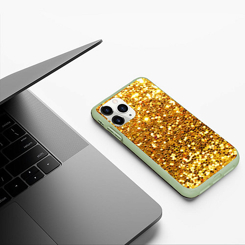 Чехол iPhone 11 Pro матовый Золотое мерцание / 3D-Салатовый – фото 3