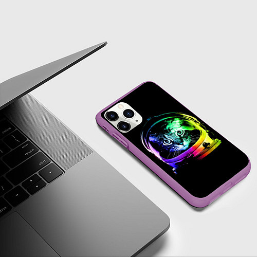 Чехол iPhone 11 Pro матовый Кот космонавт / 3D-Фиолетовый – фото 3