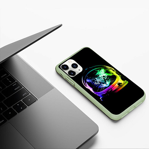 Чехол iPhone 11 Pro матовый Кот космонавт / 3D-Салатовый – фото 3