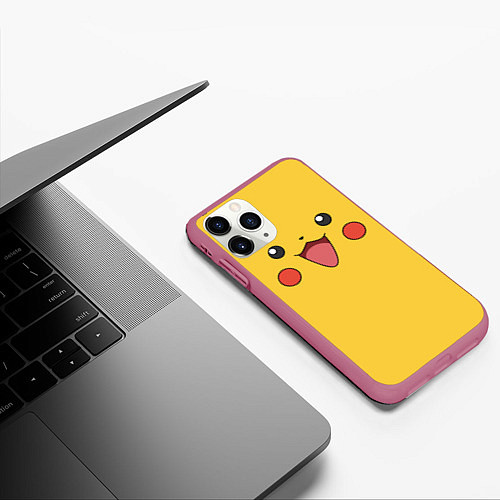 Чехол iPhone 11 Pro матовый Пикачу / 3D-Малиновый – фото 3