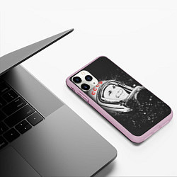 Чехол iPhone 11 Pro матовый Гагарин в космосе, цвет: 3D-розовый — фото 2