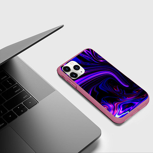 Чехол iPhone 11 Pro матовый Цветные разводы / 3D-Малиновый – фото 3
