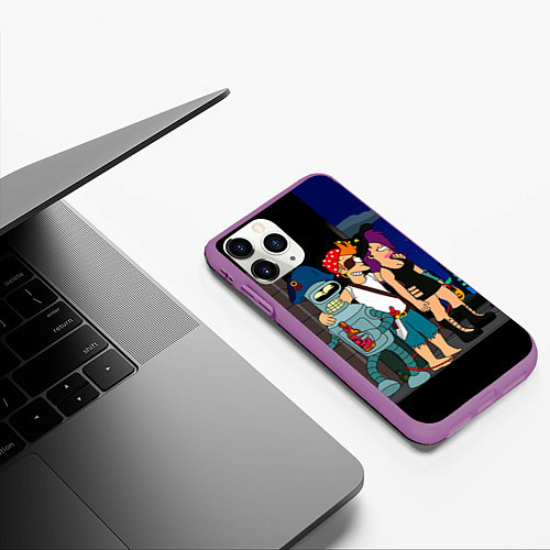 Чехол iPhone 11 Pro матовый Футурама пати / 3D-Фиолетовый – фото 3