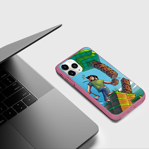 Чехол iPhone 11 Pro матовый Minecraft Woodcutter / 3D-Малиновый – фото 3
