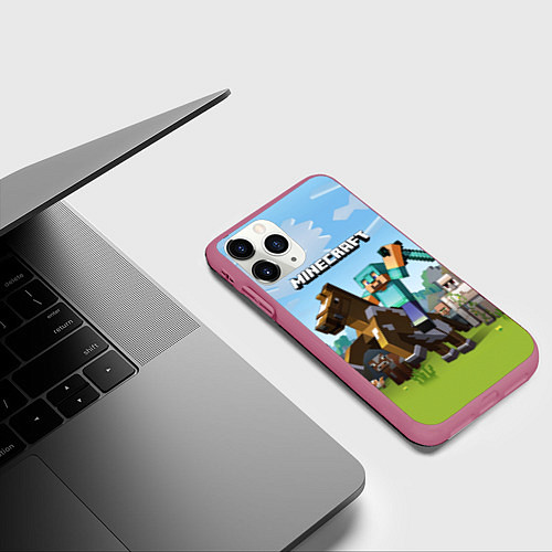 Чехол iPhone 11 Pro матовый Minecraft Rider / 3D-Малиновый – фото 3