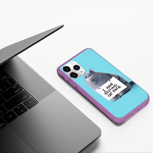 Чехол iPhone 11 Pro матовый I have resing cat face / 3D-Фиолетовый – фото 3