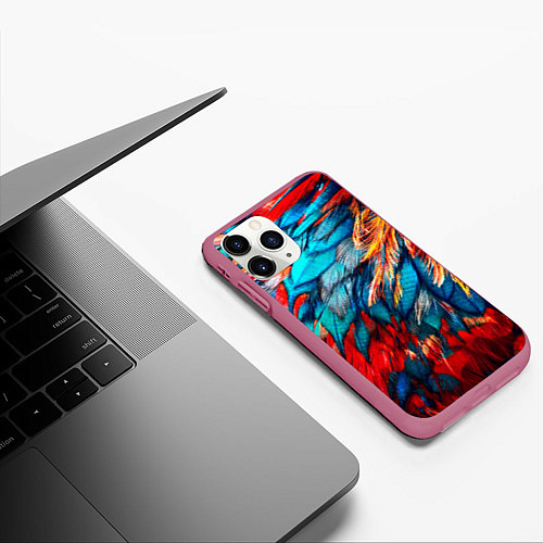 Чехол iPhone 11 Pro матовый Перья / 3D-Малиновый – фото 3