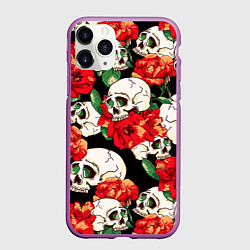 Чехол iPhone 11 Pro матовый Черепки и розы, цвет: 3D-фиолетовый