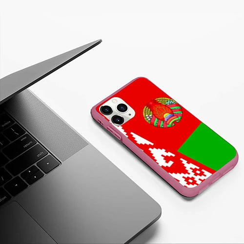 Чехол iPhone 11 Pro матовый Патриот Беларуси / 3D-Малиновый – фото 3