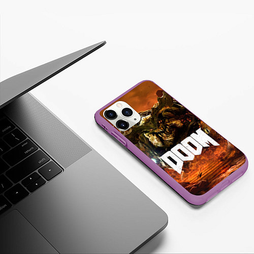 Чехол iPhone 11 Pro матовый DOOM 4: Hell Cyberdemon / 3D-Фиолетовый – фото 3