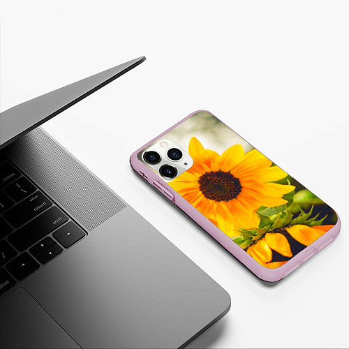 Чехол iPhone 11 Pro матовый Подсолнухи / 3D-Розовый – фото 3