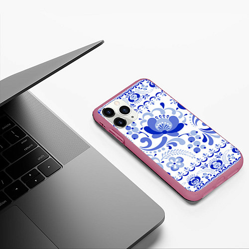 Чехол iPhone 11 Pro матовый Гжель 2 / 3D-Малиновый – фото 3