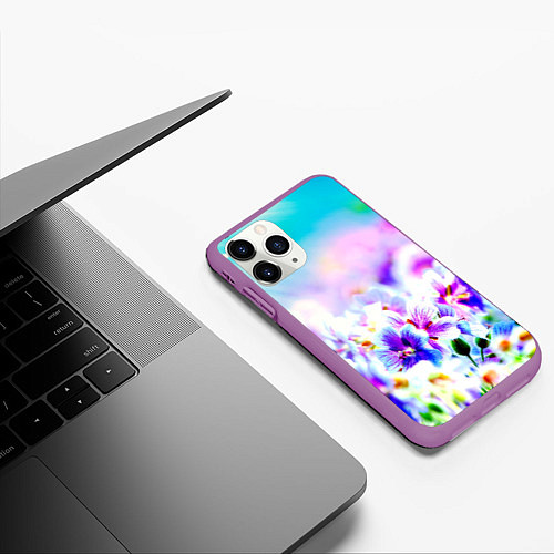 Чехол iPhone 11 Pro матовый Цветочное поле / 3D-Фиолетовый – фото 3