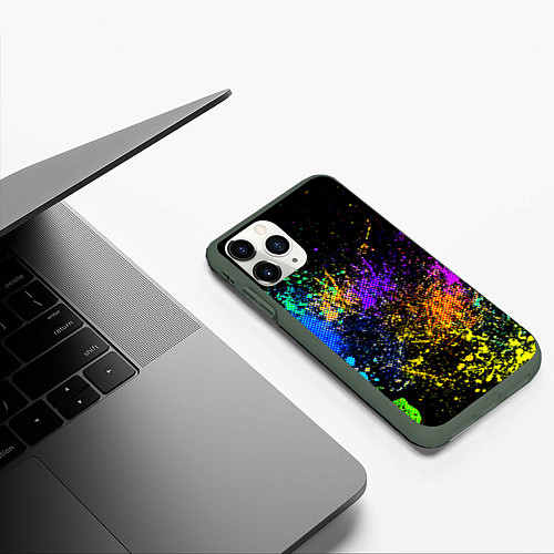 Чехол iPhone 11 Pro матовый Брызги красок / 3D-Темно-зеленый – фото 3