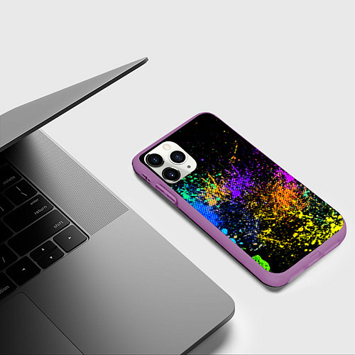 Чехол iPhone 11 Pro матовый Брызги красок / 3D-Фиолетовый – фото 3
