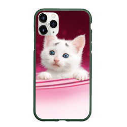 Чехол iPhone 11 Pro матовый Белый котёнок, цвет: 3D-темно-зеленый