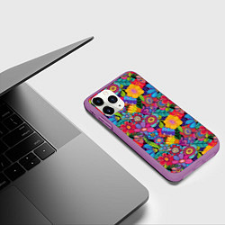 Чехол iPhone 11 Pro матовый Яркие цветы, цвет: 3D-фиолетовый — фото 2