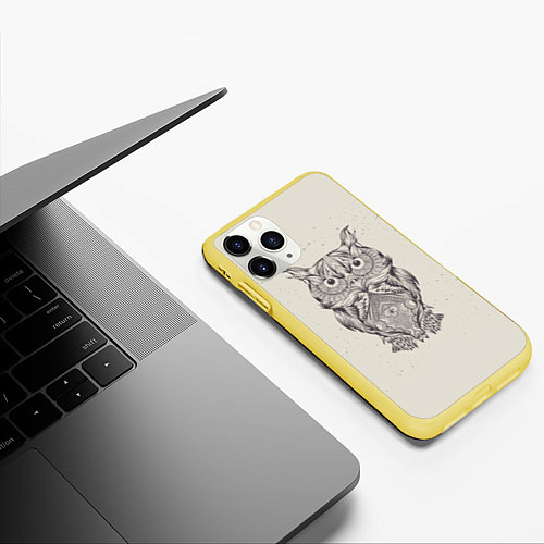 Чехол iPhone 11 Pro матовый Умная сова / 3D-Желтый – фото 3