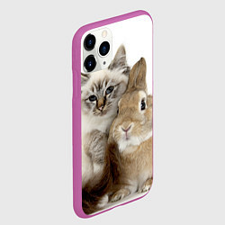 Чехол iPhone 11 Pro матовый Кот и кролик пушистые, цвет: 3D-фиолетовый — фото 2